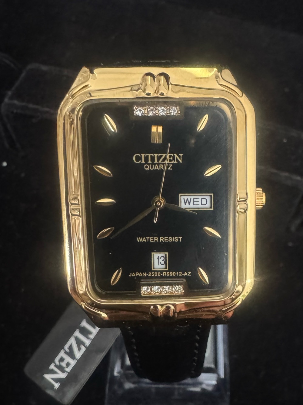 Citizen Gold Tone Case with Black Leather Strap Dress Watch